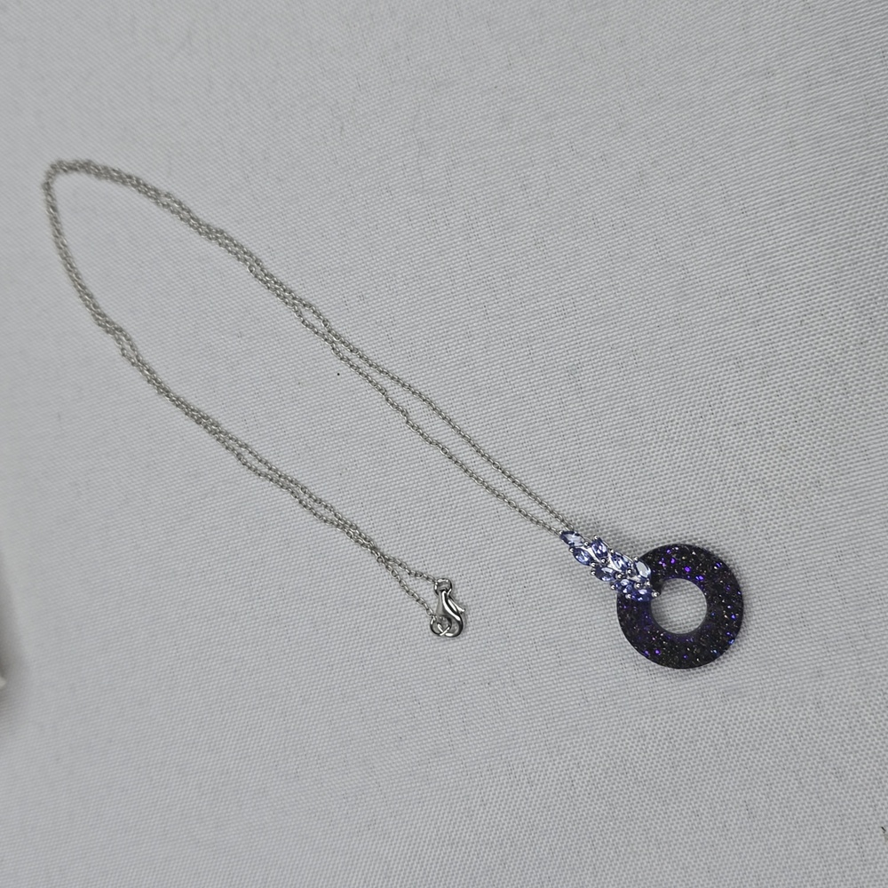 925 Blue Purple Druzy and Tanzanite Necklace - Picture 4 of 4